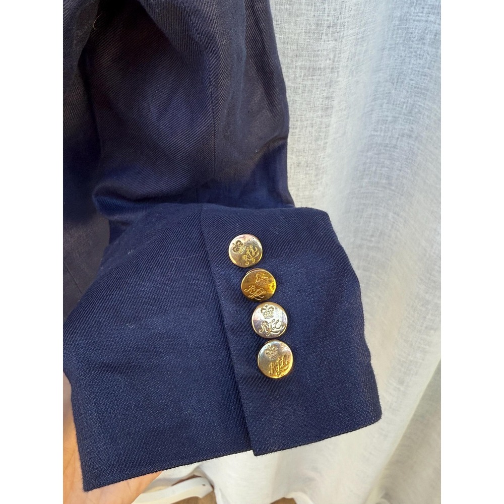 1990 Lauren Ralph Lauren navy blue linen nautical single button blazer - Picture 5 of 10